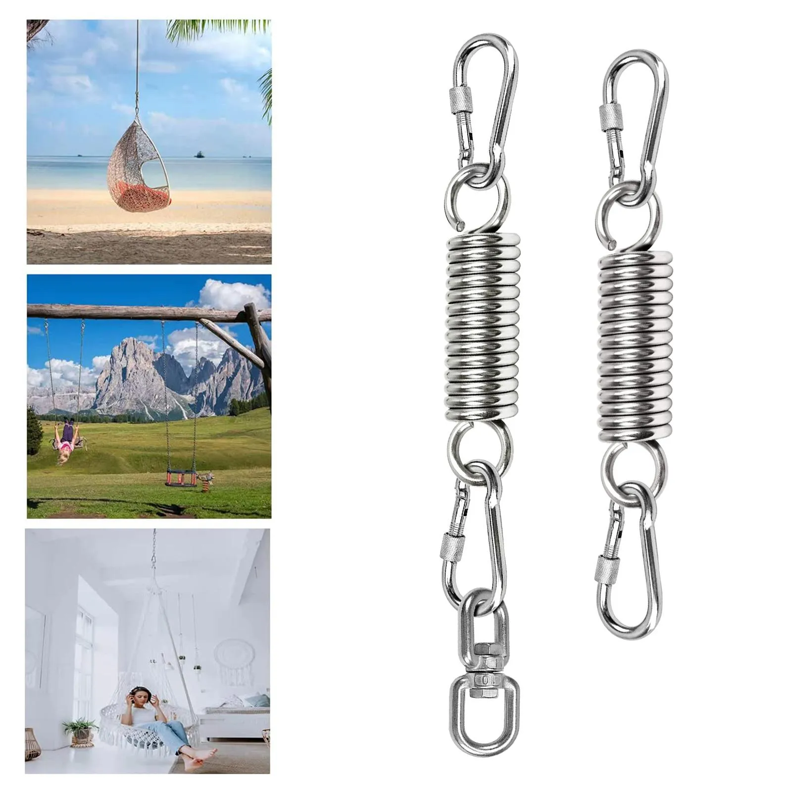 Swing with Carabiner Hooks, Spring, Load Capacity Up to 250kg for Hammock, Hanging Chairs,