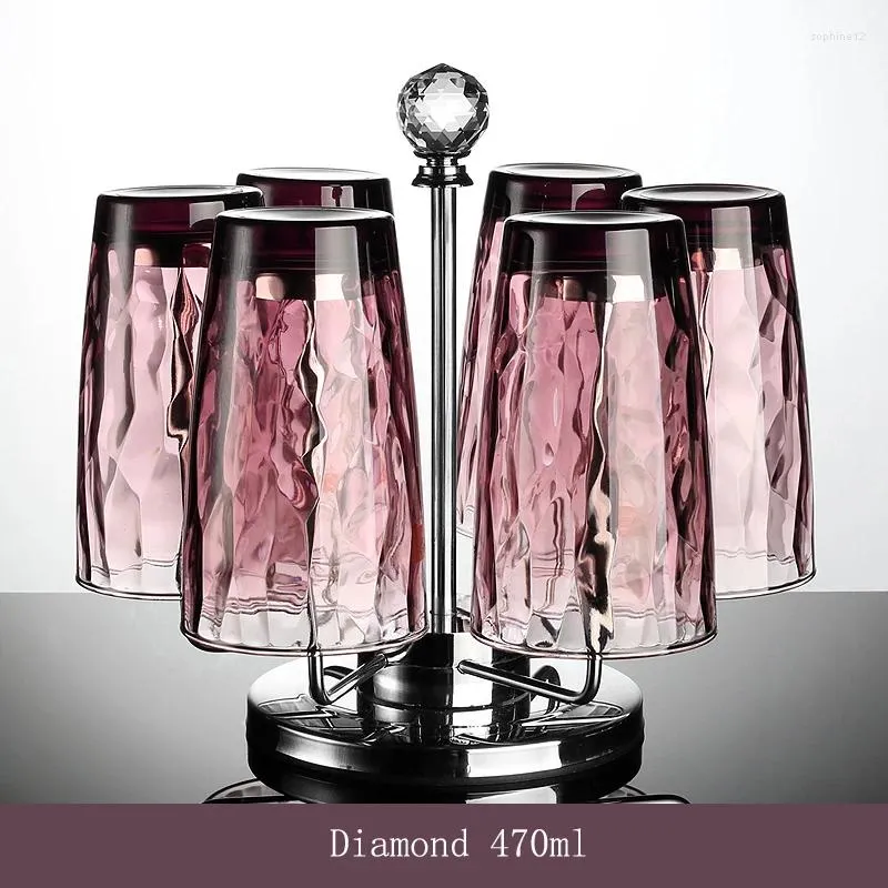 Verres à vin Europe Diamond Diamond Fid-Free Glass tasse 7 pièces Set 470 ml de bière tasse de couleur tasse de bureau de bureau de bureau