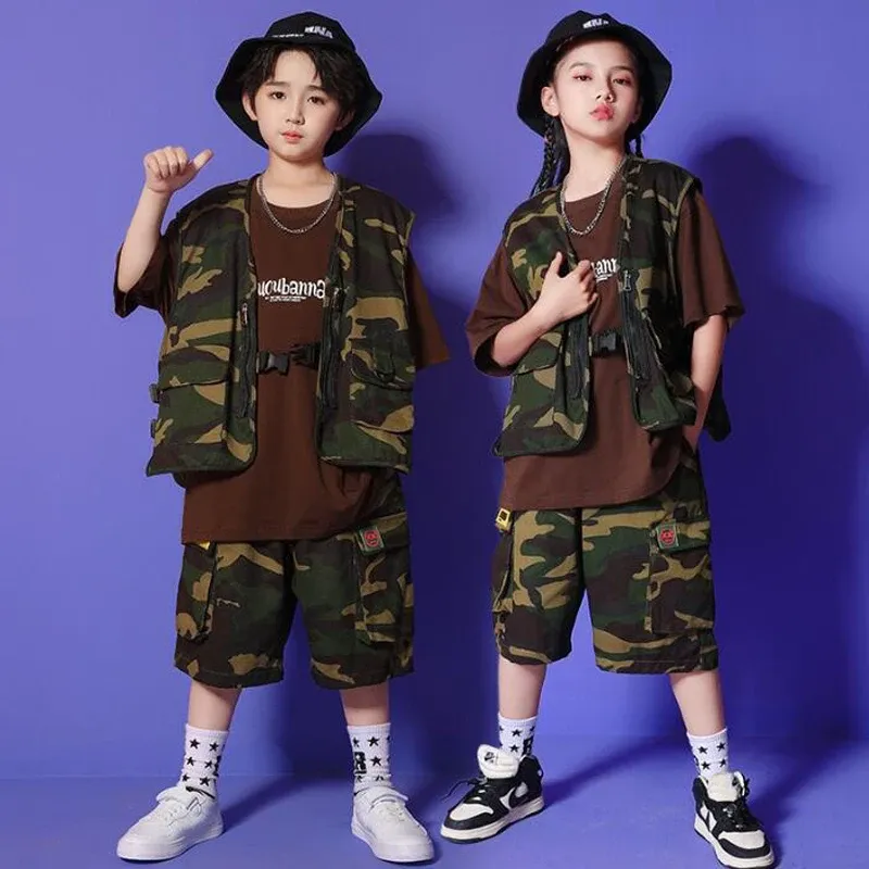 Bambini Cool Stage Hip Hop Abbigliamento camo tattico Taglie di grandi dimensioni Shorts estate per il costume da ballo jazz da ragazza