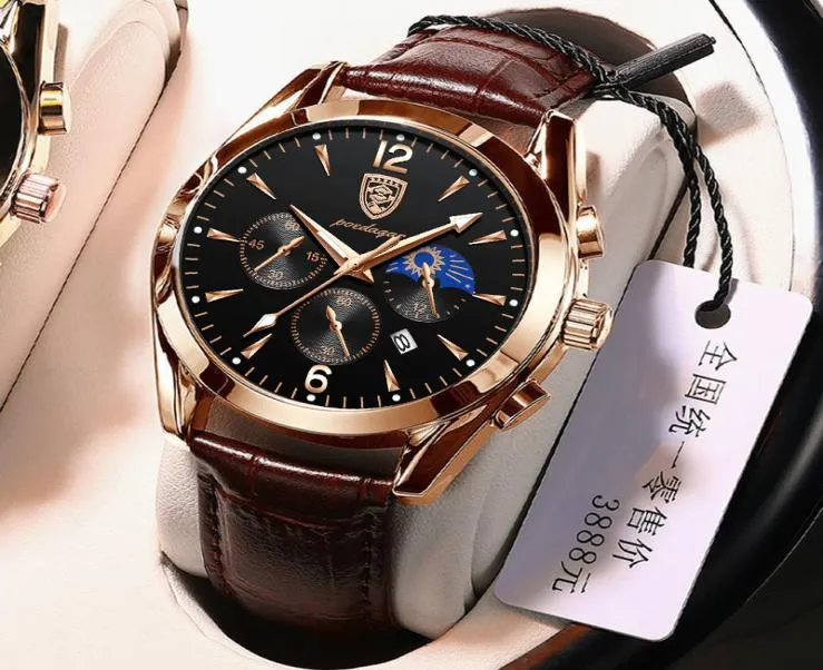 Poedagar 2021 New Fashion Men039S Watch Leather Top Brand Luxury Ruster Sports Mens Wristwatch Quartz Relogio Maschulino CAS5282765