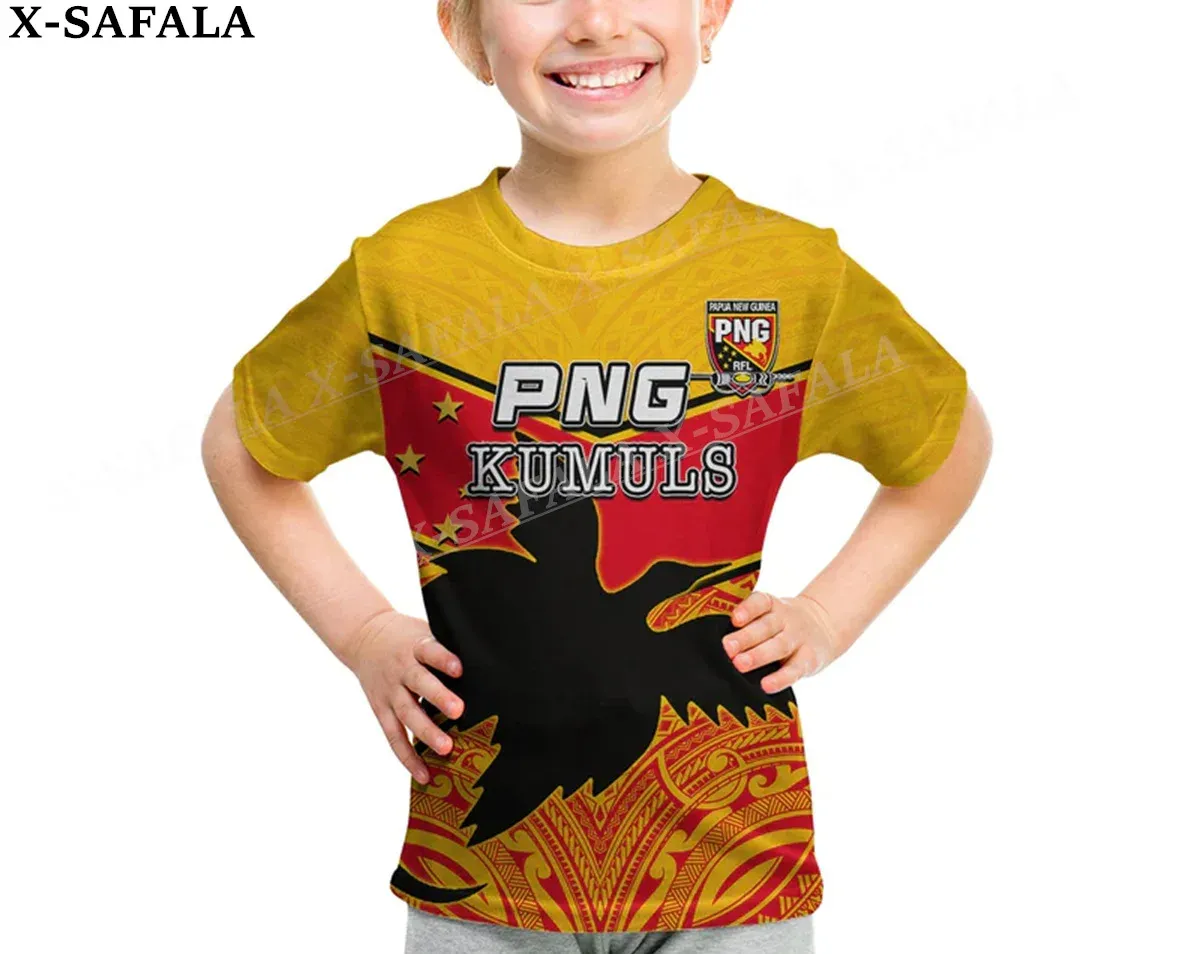Papua Neuguinea 2023 Rugby 3D-Druck für Kindergröße T-Shirt Top Tee Kurzarm Sommer T-Shirt-2