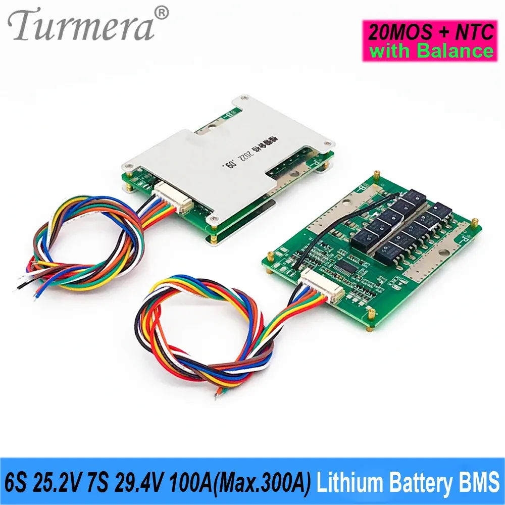 Turmera 6S 24V 7S 29.4V 100A Max. 300A Balance BMS Lithium Battery Board with NTC for Electric Bike or E-Scooter Batteries Use