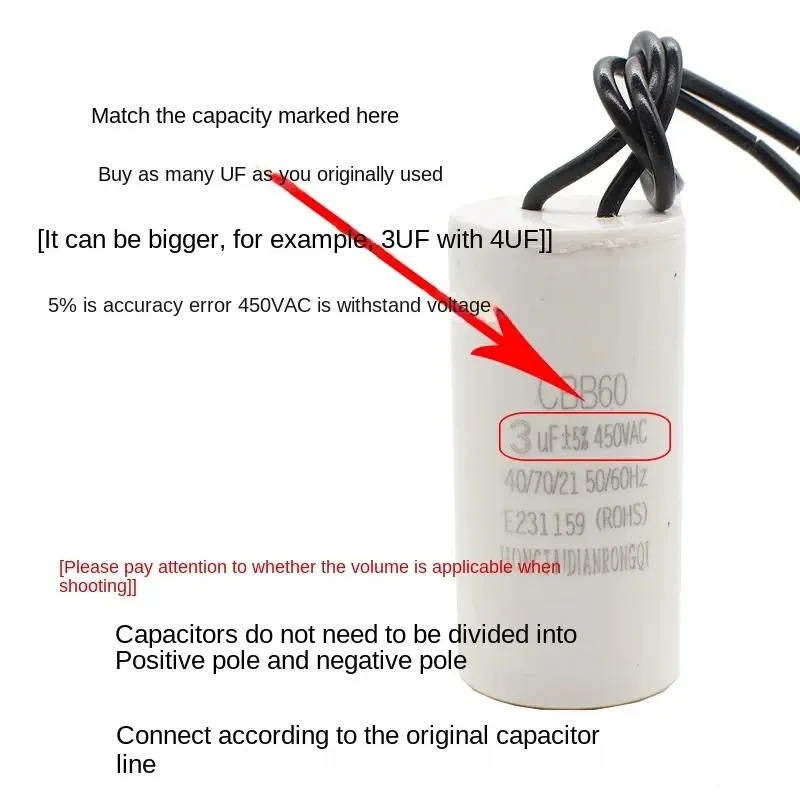 Di Plastica CBB60 Condensatore 400VAC 2.5UF Condensatore Del Motore Con Filo - Foto 8