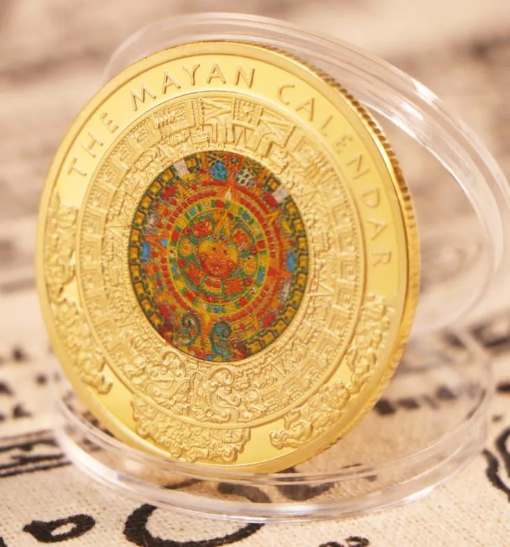 Mayas Neuheit Gold plattiert Souvenirmünzen Mexikanische Maya Aztec Kalender Prophezeiung Kultur Gedenkmünzen Sammlergeschenke 5034313