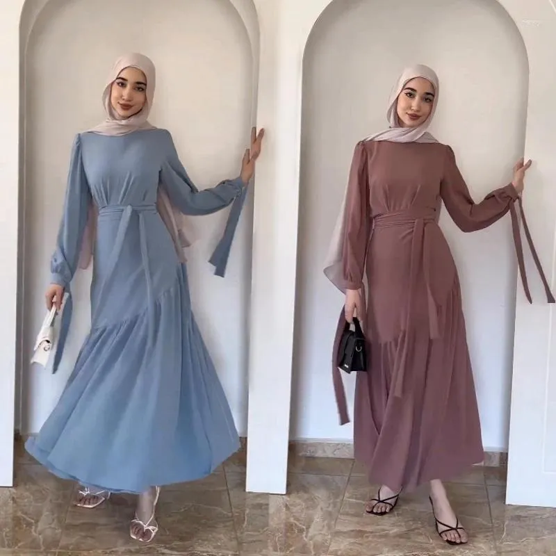 Ubrania etniczne moda kobiety 2pcs pasuje do sukienki Abaya Dubai Cocktail Party Bluzja i opakowanie Muzułmańskie islamskie stroje