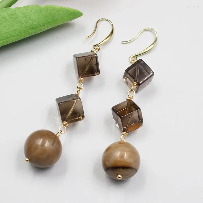 Boucles d'oreilles en peluche guaiguai joelry naturel rond jaspers agates smoky quartz crochet pour dame