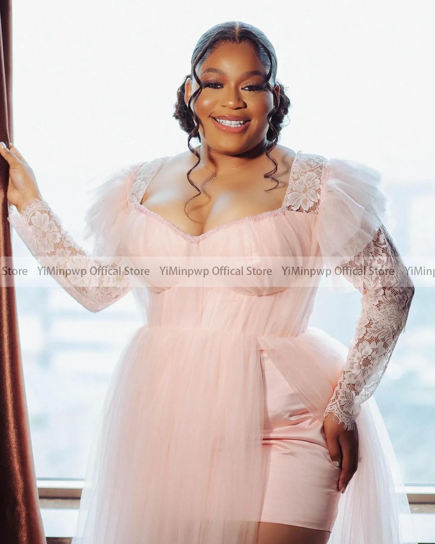 Pink Plus Size Wedding Robe With Long Sleeves Side Split Ruffles Lace Beading And Africa Bridal Shower Dresses Morning Plus Size Bridal Robe From Homepro1 119.39 DHgate.Com