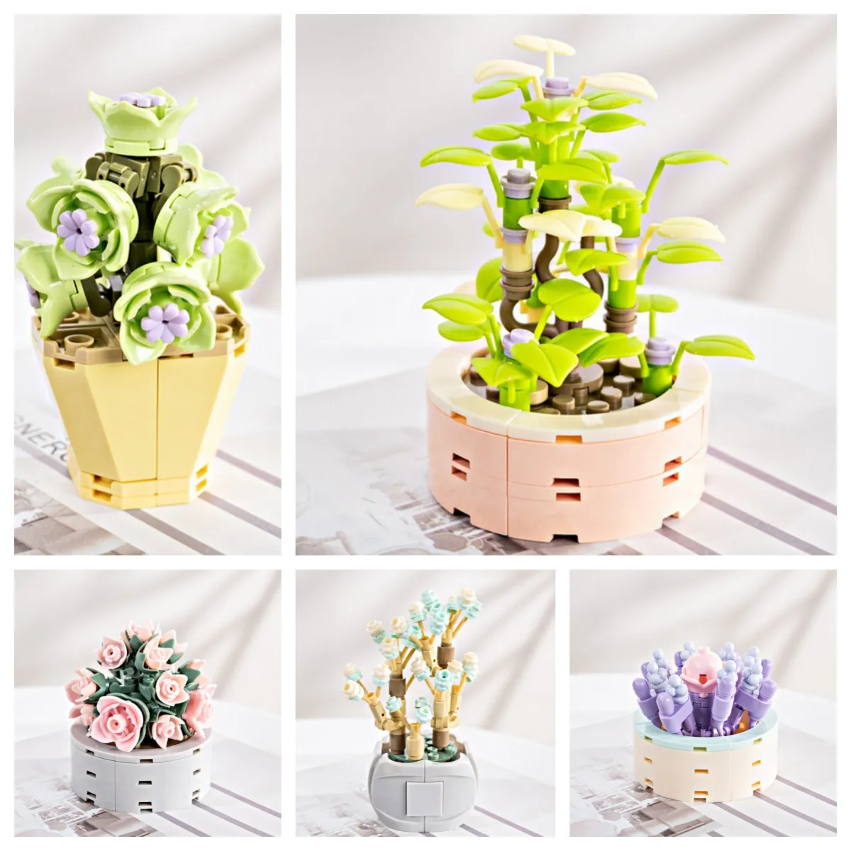 Piante succulente di fornitura di bouquet Building City Creative Pantaloni Fiori di fiori in vaso Floro Brick Flowers Moc Floomes Build Bouquet fai -da -te Build bouquet