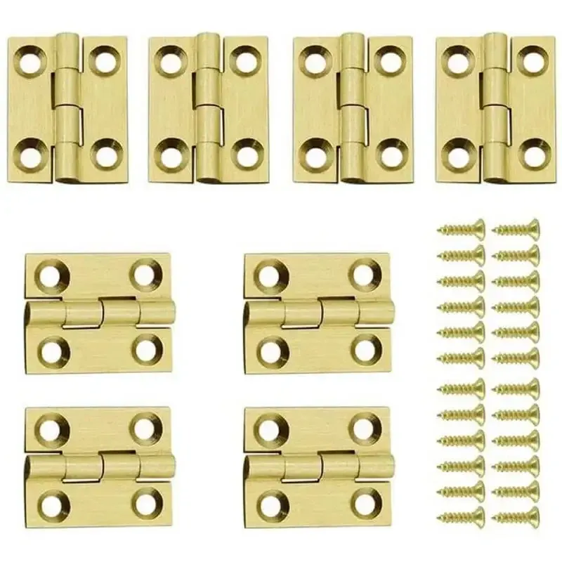 10Pcs Mini Cabinet Drawer Butt Hinges Connectors with Screws Solid Brass Hinges Cabinet Drawer For Jewelry Chest Wooden Box