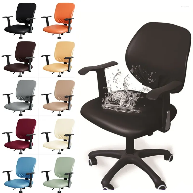 Stol täcker 2 -stycken Pu Leather Stretch Office Seat Cover Waterproof Elastic Edge Computer Swivel Protector Desk Slipcover