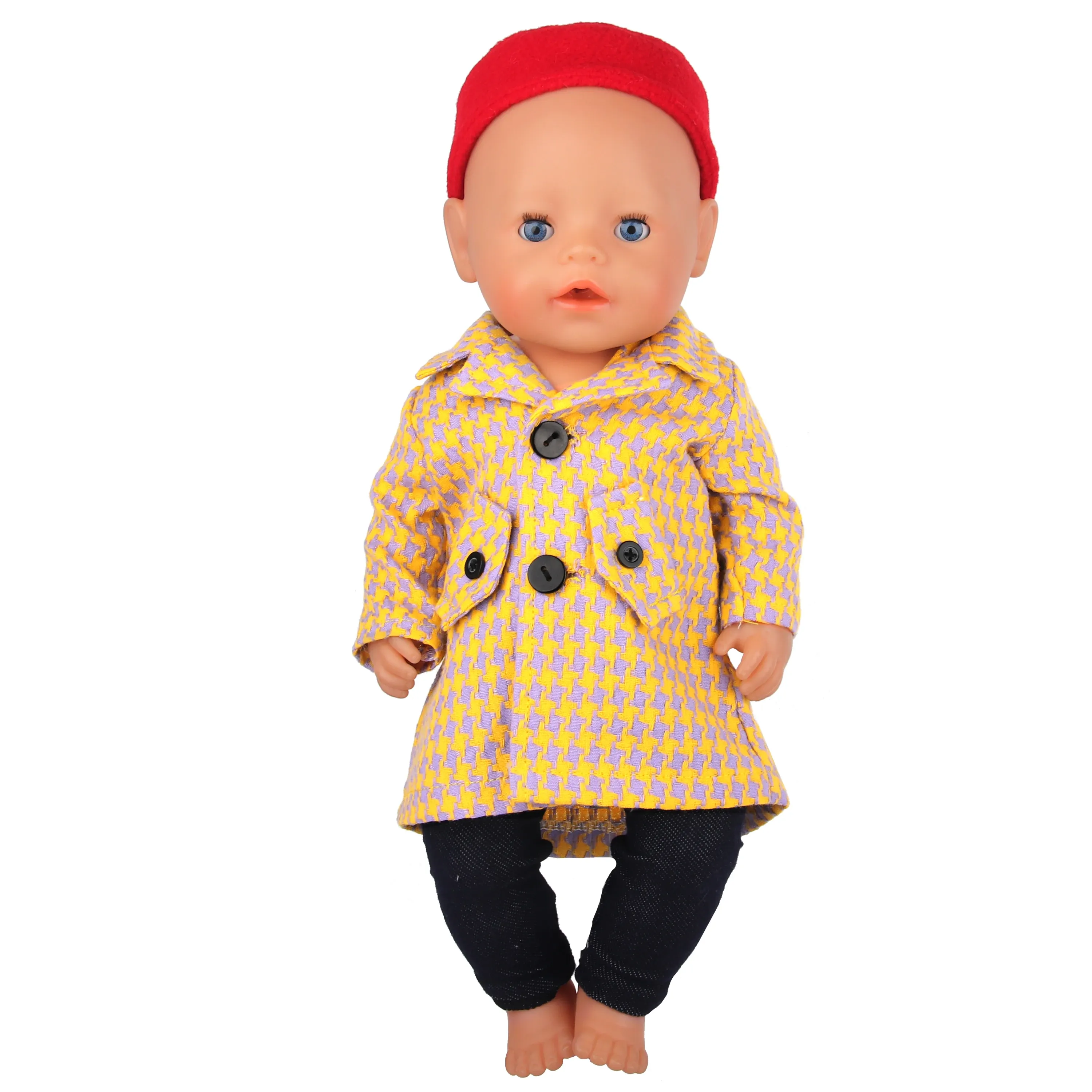 3 PCs Mantel+Hosen+Hut Puppenkleidung Set für American 18 -Zoll -Puppenanzug -Outfit -Accessoires für 43 cm Baby Neugeborenes Puppenspielzeug