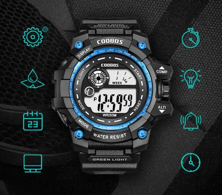 Montre-bracelets COOBOS LED LUMINENT FOCHT SPORTS FACTACE MONTRES DIGITALES IMPHARGEMENTS POUR HOMME DATE ARMAL MILIATION CLOCK RELOJES PARA HO6120658