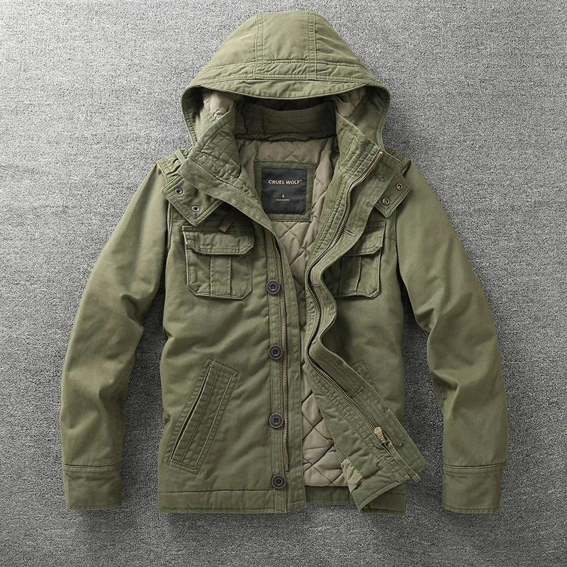 Men Military Jacket Denim Retro Cargo Hooded Jacketes Outdoor Multi Pockets Camo Tops Field Casual Fashion Hiking Coats Uniform 240327