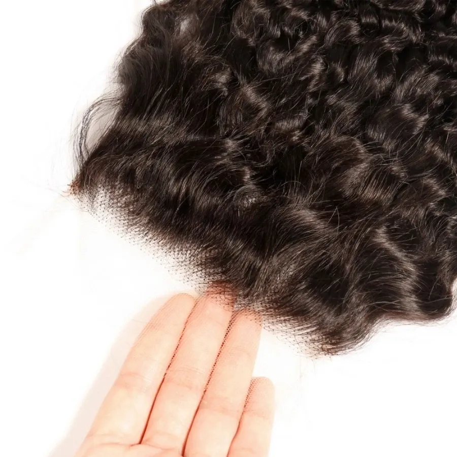 Cheveux indiens crus 4x4 fermeture en dentelle transparente Coupe de cheveux humains bouclés Piscue de cheveux humains pré-girline