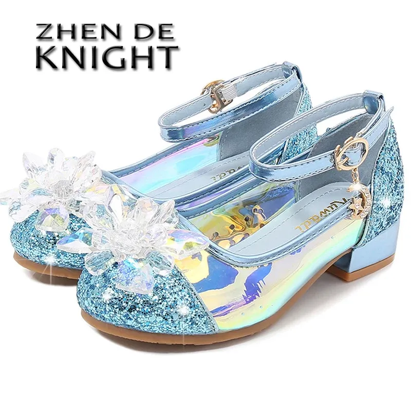 Sneakers Children Crystal High Heeled Shoes Sequin Transparent Princess Shoes Girls Party Shoes Diamond Kids Dress Frozen