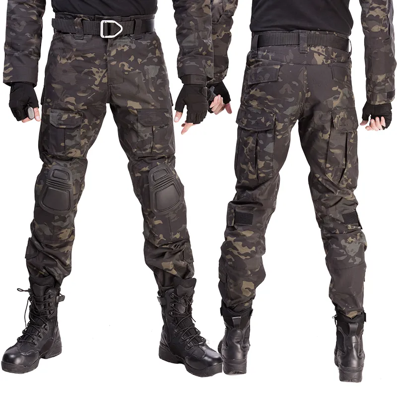 Men Combat Pants With Knee Pads Military Airsoft Tactical Cargo Trousers US Camouflage Multicam Trekking Hunting Clothes