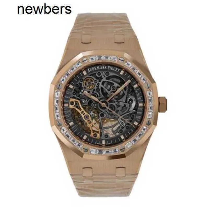 Hommes audilempigut luxe APS Factory Watch Swiss Mouvement Epic Royal Oak Watch 41mm Transparent non marqué DIAL EN ROSE GOLDIHM8