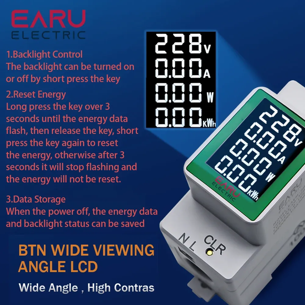 DIN Rail Power Energy Meter Electronic KWh Wattmeter Multifunctionele digitale Volt Amp Ammeter Voltmeter AC Monitor 50-300V 100A