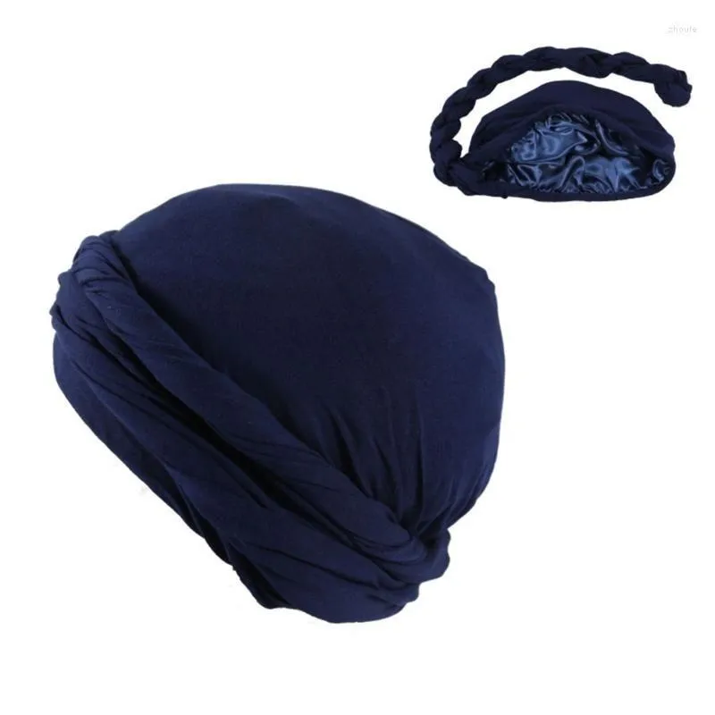 BERETS M2EA HALOTURBAN DURAG MEN TURBAN HEADWRAP SATIN LINED LINED HEADSCARF for Muslim Hijab Comfy Chem hat Drop Delivery Dhlgl