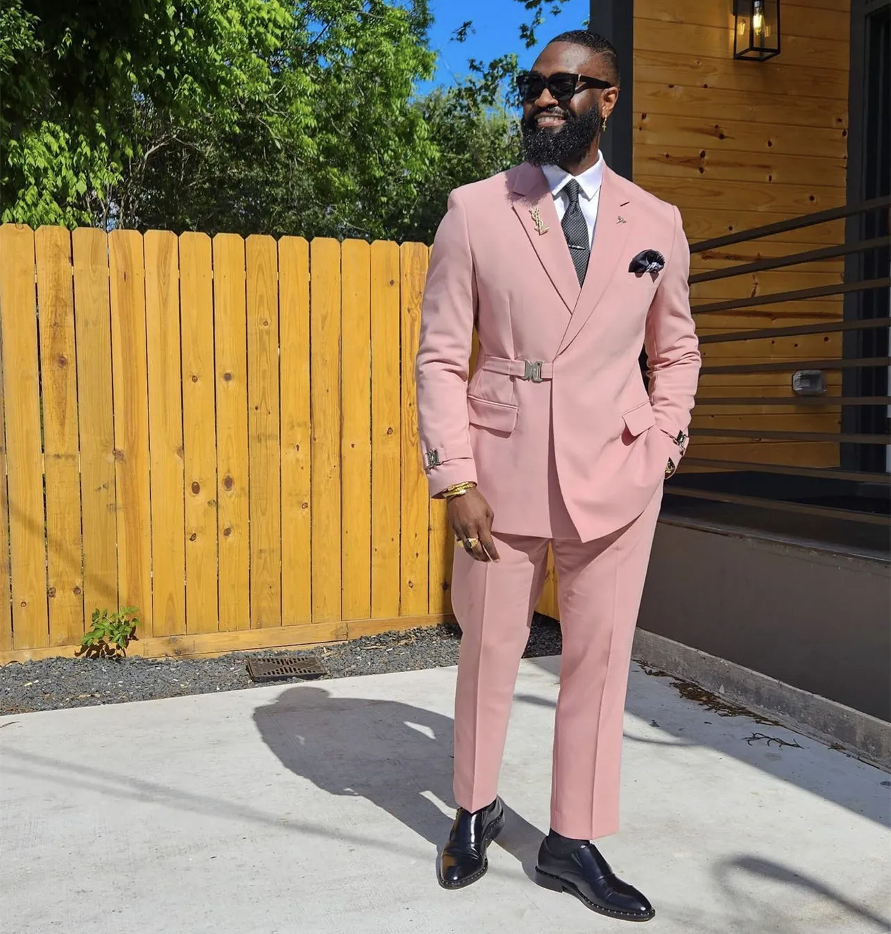 Pink Wedding Suits For Groomsmen: Double Breasted Slim Fit Formal