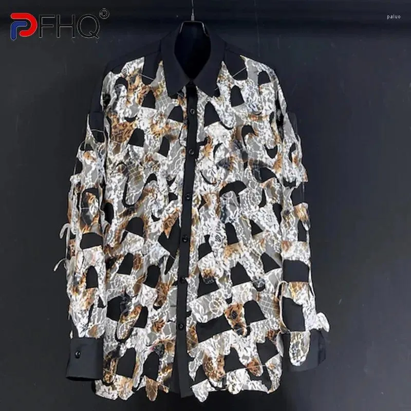 Men's Casual Shirts PFHQ Tassel Tie Dye Lace Male Long Sleeved Summer Niche Breathable Light Luxury Original Cool Youth Tops 21Z4286