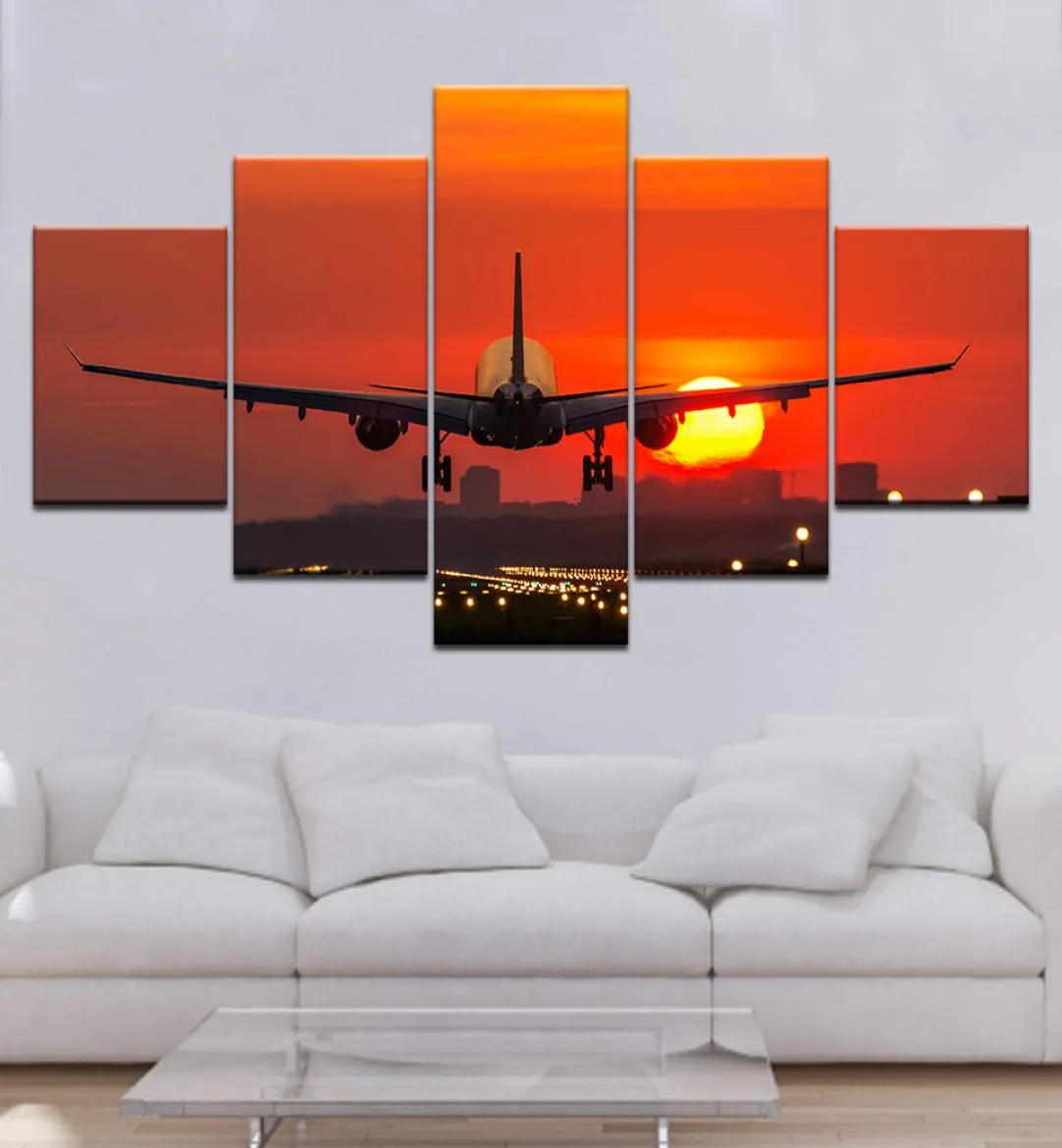 Modular Frame Canvas HD Print Pictures Wall Art 5 Piece Plane Painting Aircraft Take Off Poster Home Decor For Living Room6131242