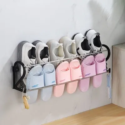 Door Shoe Rack Wall Hanging Bathroom Slippers Rack Shoe Adhesive Shoe Organizer Wall Mounted Storage Holder Space Saving Rack