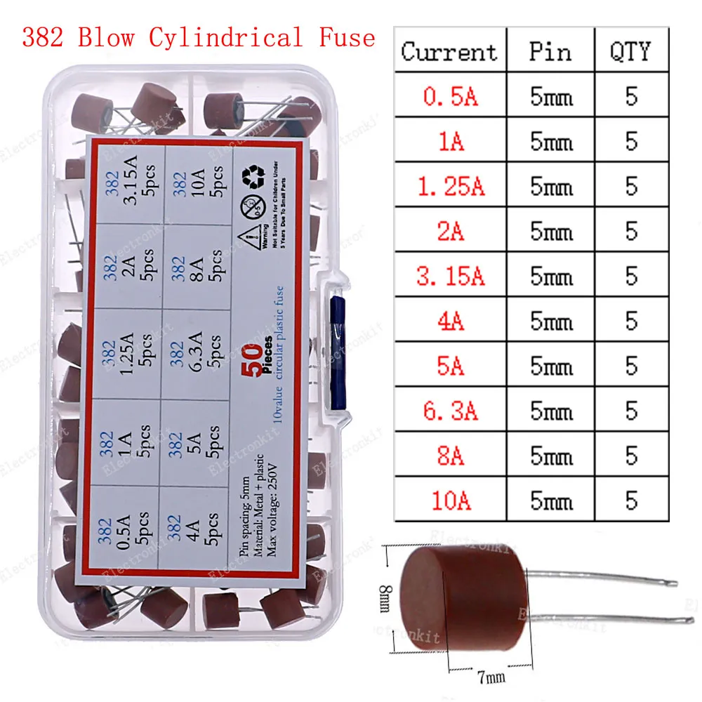 12V-2550V fusível de vidro rápido lento com kit de mistura de fio de chumbo 0,1a 0,25a 0,5a 1a 2a 2.5a 3a 3.15a 4a 5a 6a 6,3a 8a 10a 15a 16a 20a 30a