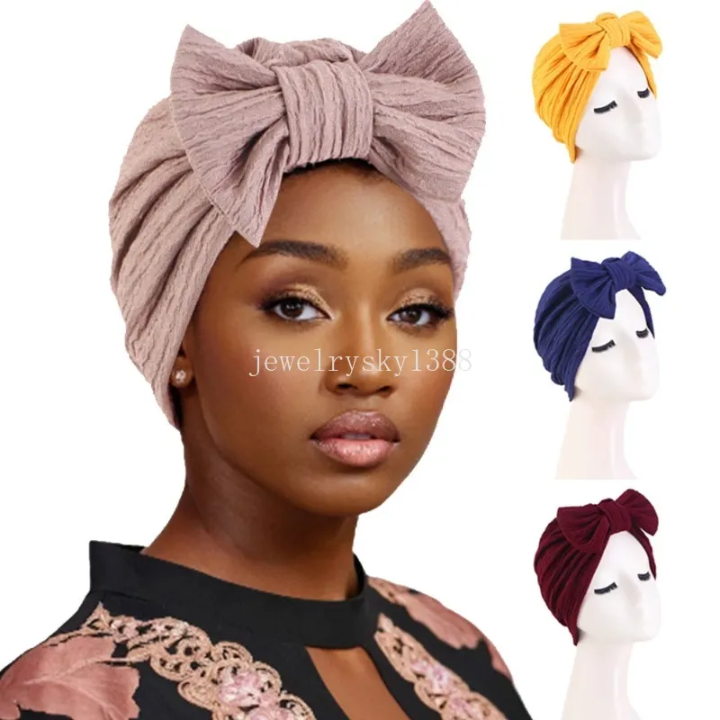 2024 New Turban Bowknot Hat Women Muslim Hijab Stretch Bonnet Cancer Chemo Cap Beanies African Headties Hair Loss Headscarf Wrap