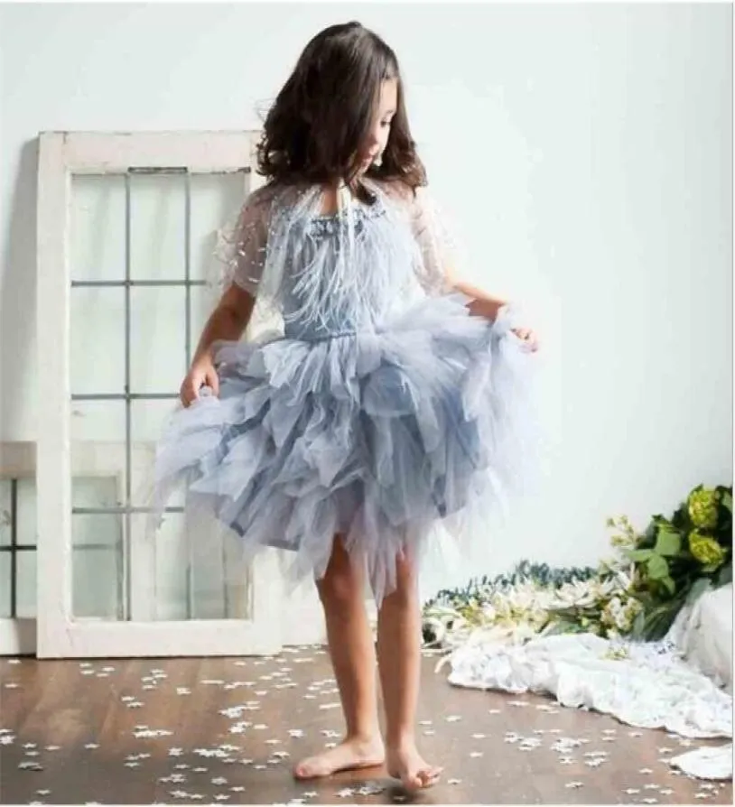 Luxusmädchen Feder schwarze Tutu Kleid Kinder Perlen Schwan -Prom -Sommer -Fashion Kids Kostüm 2105295764942