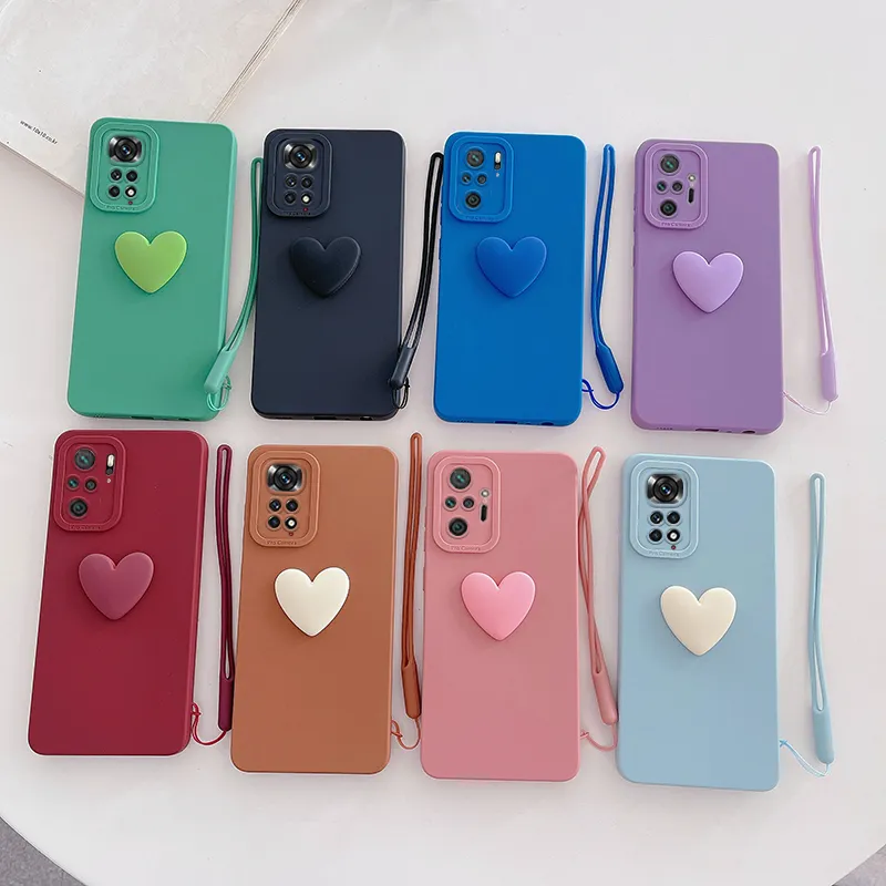 Opmerking11s Love Heart Silicone Pols Riem Case On For Xiaomi Redmi Note 11 10 Pro 11S 10S 4G 5G 9 8 9S 7 11Pro Lanyard Soft Cover