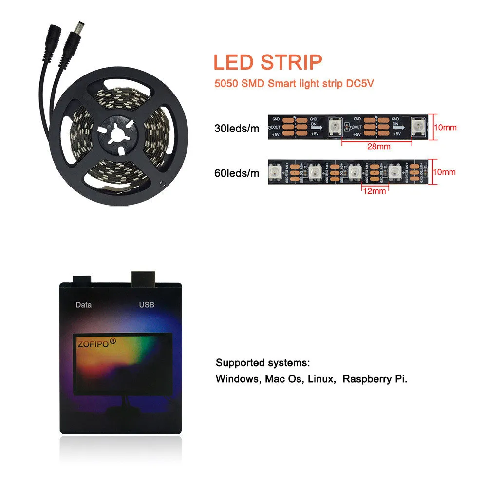 LED Light Strips For TV, RGB Strip PC Backlight Kit USB Powered Color ...