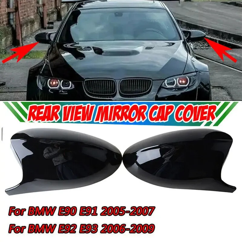 2 Cache Rétroviseurs Latéraux Brillant Noir Compatible BMW E81 E82 E87 E90 E91 E92 E93 LCI