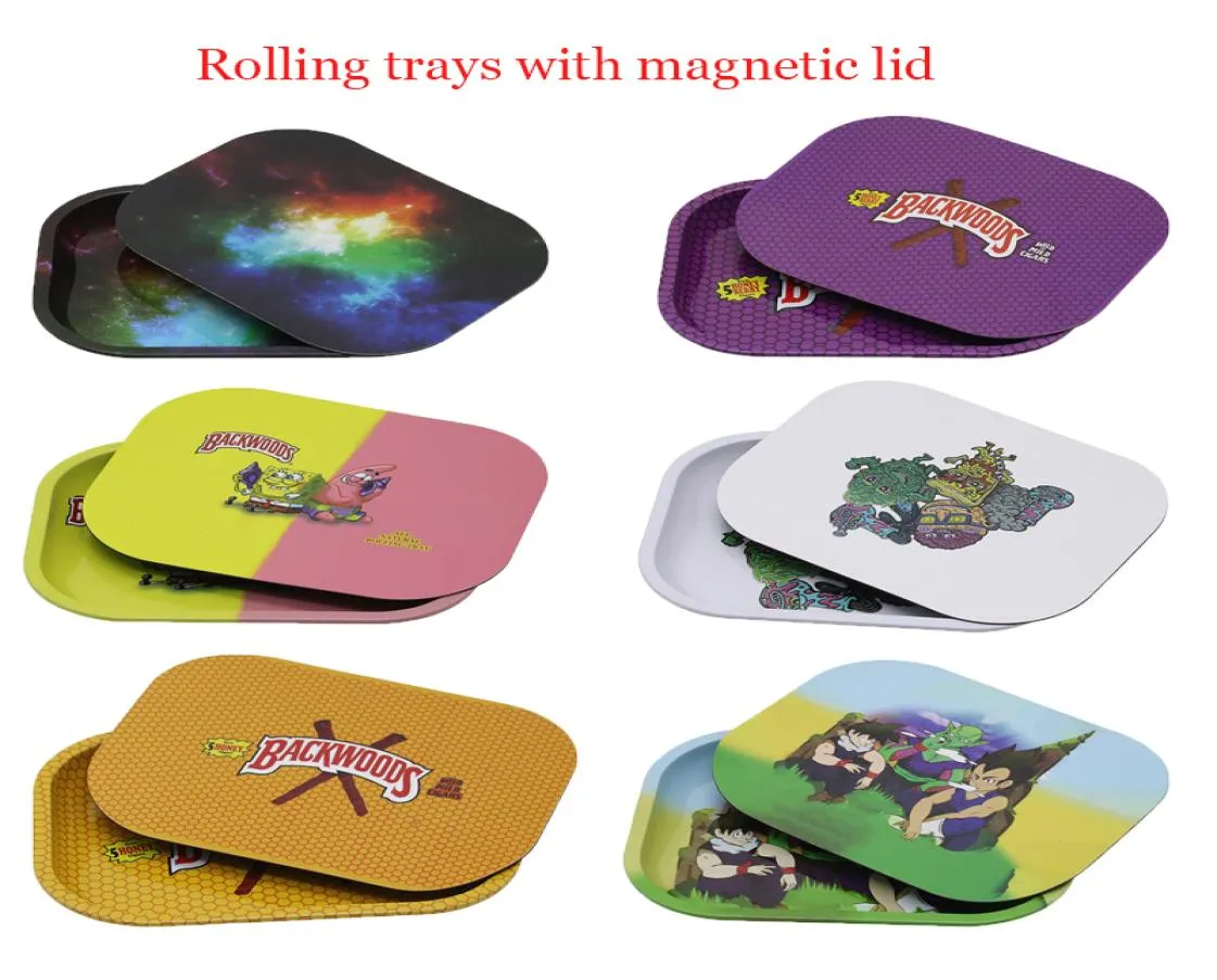 Multicolor Rolling Tray med magnetiskt lock täcker bakvedar rullande brickor Set Metal Pallet AshTray AC1595826981