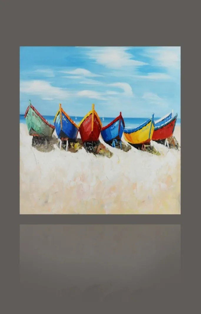 Pintura a óleo de barcos coloridos abstratos pintados à mão na tela do mar Seascape Big Size Modern Wall Pictures para o quarto decoração de casa UNFRAME4196183