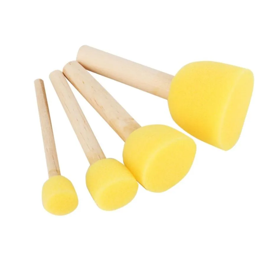 Freessipping 4pcs / lot * 10 Brosse de pochoir Brosse en bois Handle Sponge Brush Meubles Art Craft Peinture Éducation outils Dessin Toys2485413