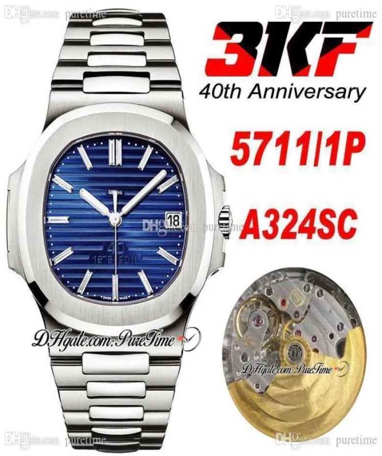 2022 3KF V2 5711 40º aniversário A324 Mens automáticos relógios azul textura Dial Dial