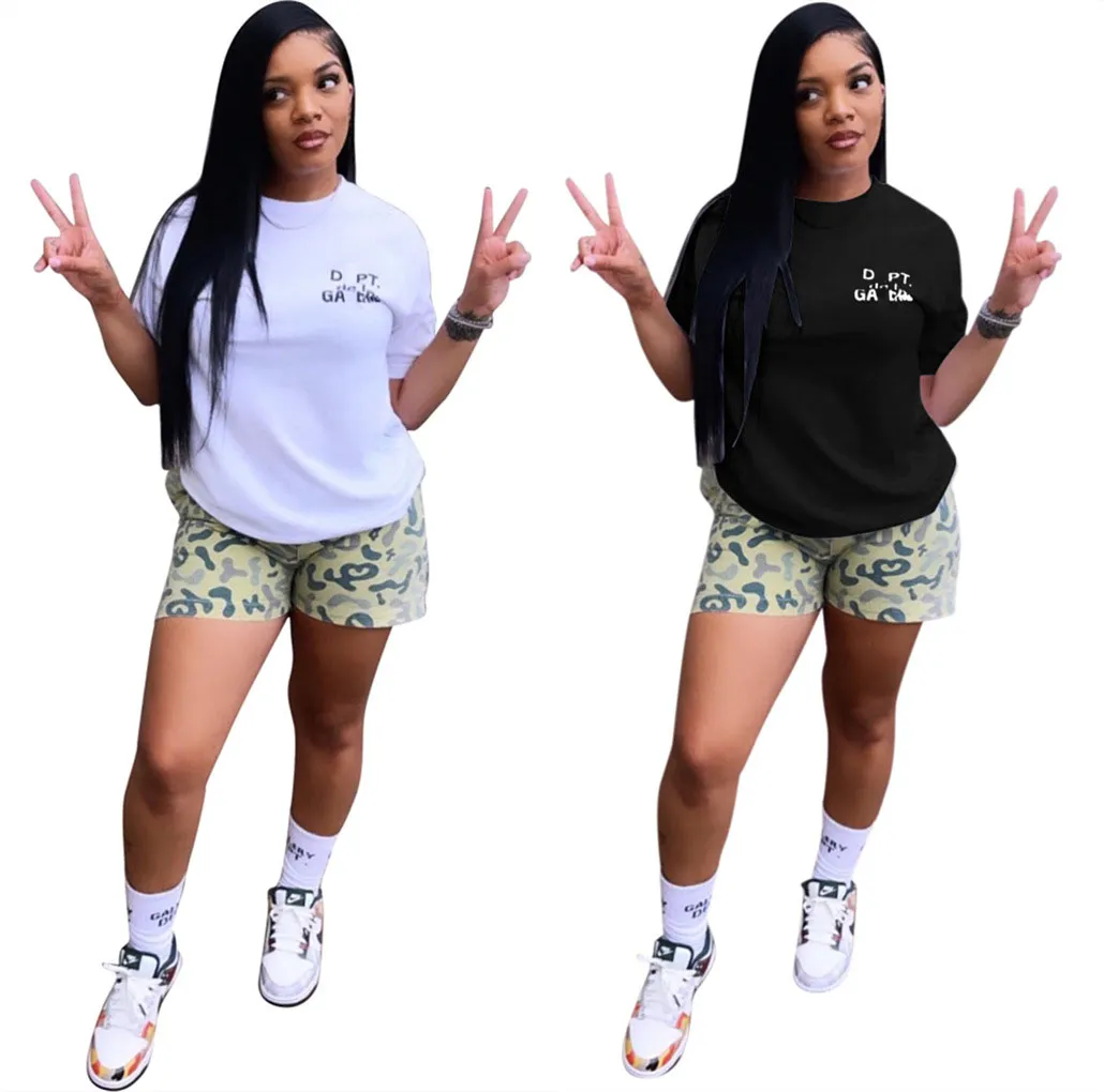 Projektantka Tshirt TrackSuits Women Fashion Camo Print Tshirt and Shorts Dwupoziomowy zestaw darmowy statek