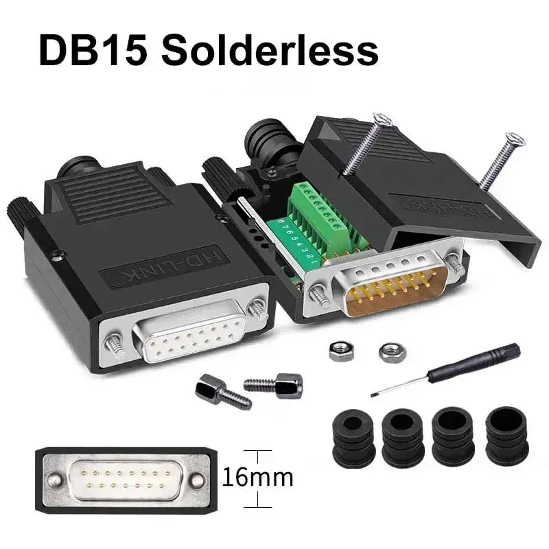 DB15 Soldering-free Connector Industry 2 Rows 15Pin Breakout Connector DB15 Male Female Plug D-SUB Terminal Adapter