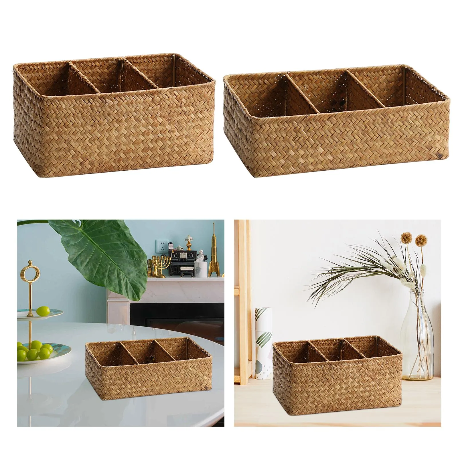 Wicker Storage Basket Picnic Basket Straw Rattan Basket Desk Organizer for Farmhouse Bedroom Countertop Living Room