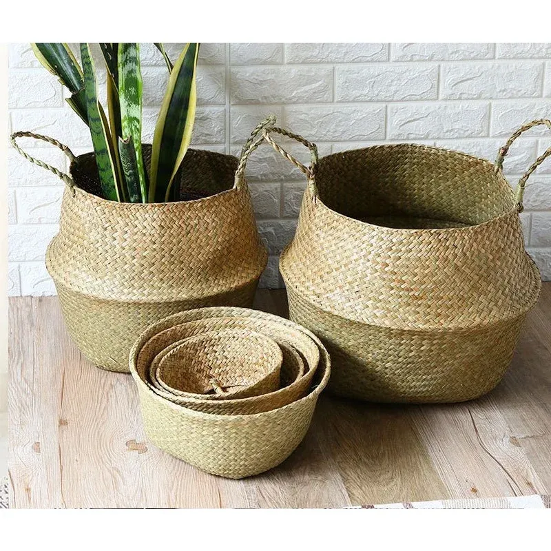 Seagrass Wicker Work Rattan Basketing Hanging Flower Pottor Storage Storage Laundry Basket Cesta Mimbre Home Garden