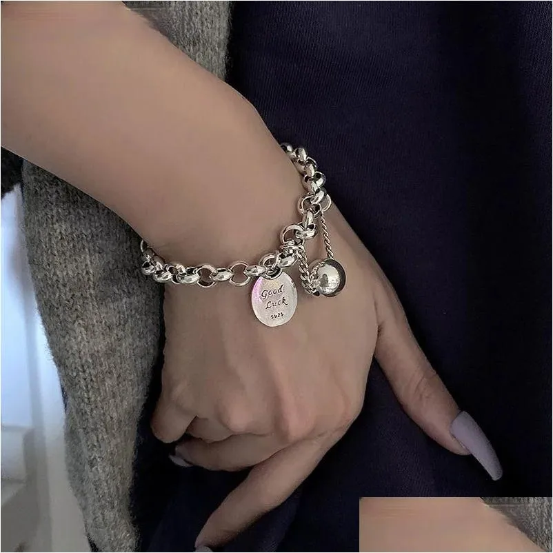 Caviglieri 925 Sterling Sier Ball Chan Charms Bracciale per donne per donne Gioielli hip hop a catena spessa