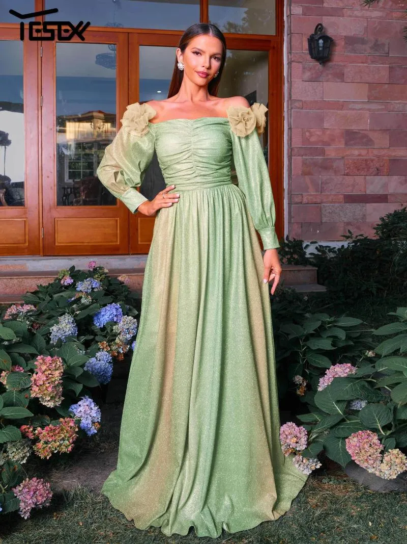 Casual Dresses Yesexy 2024 Floral Green Off Shoulder A-line Wedding Bridal Dress Cocktail Evening Birthday Prom Party Formal Occasion