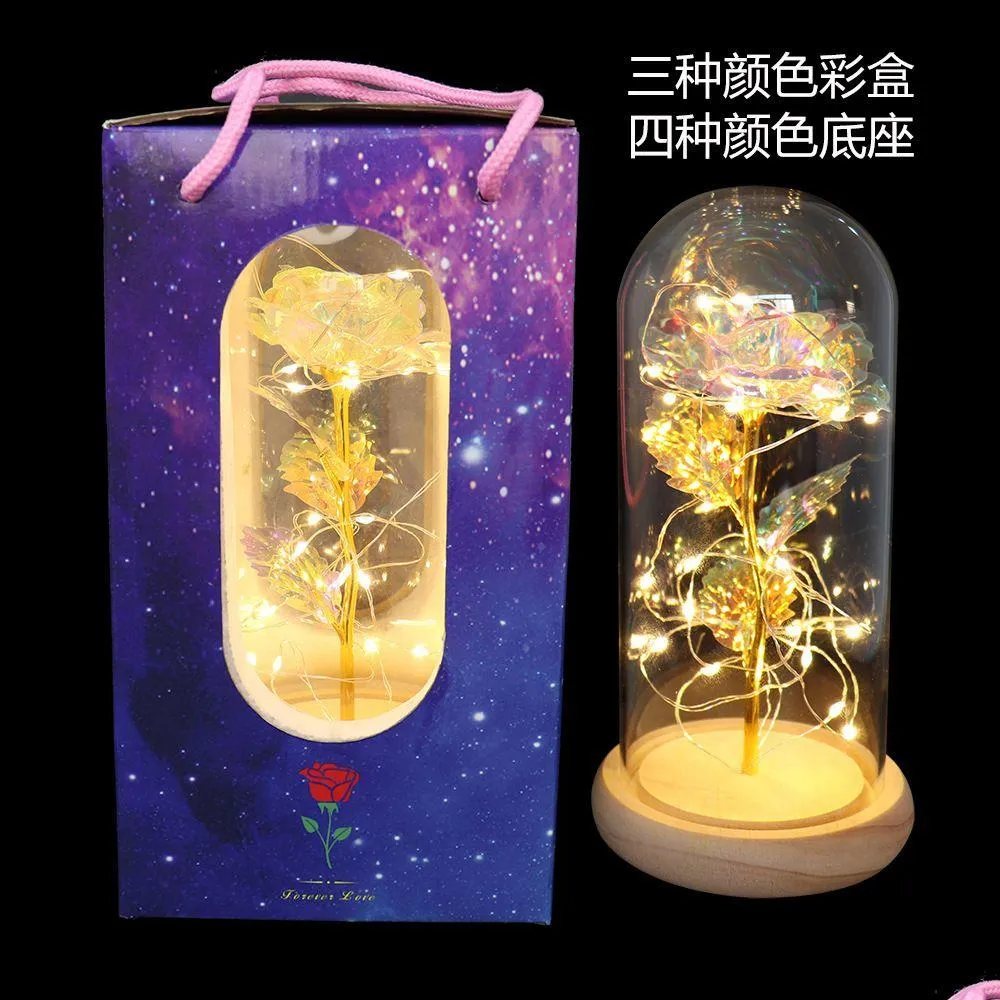 Objets décoratifs Figurines 24k Foil d'or Verre rose ER avec LED Light Creative Valentin Day Gift Decoration 230809 Drop délivre DHFR7