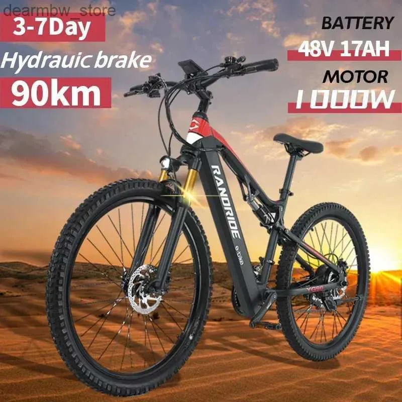 자전거 2024 Randride 1000W Ebike 27.5 인치 알루미늄 합금 전체 서스펜션 산 ectric bike 48V 17AH 배터리 MTB 전기 자전거 L48