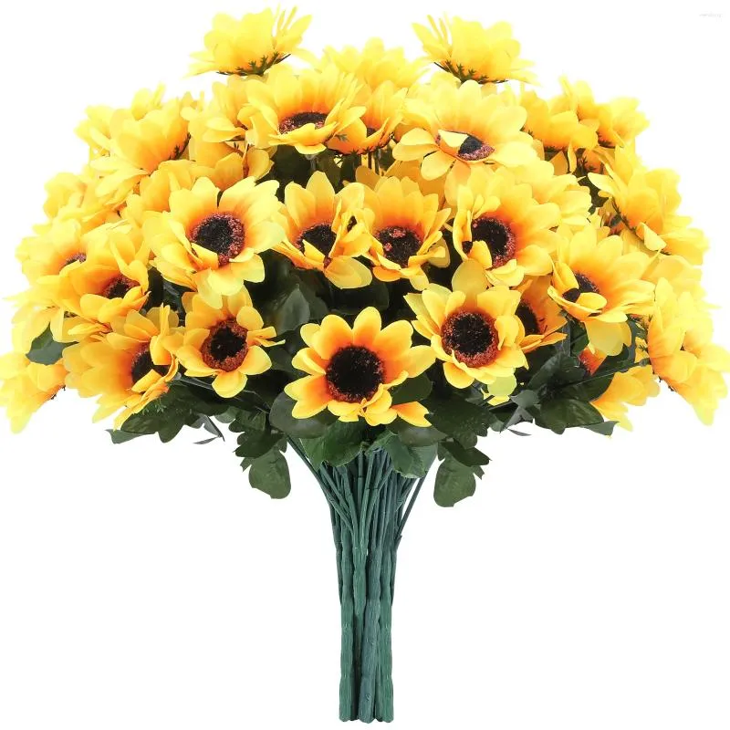 Fleurs décoratives Bouquet de tournesol artificiel pour extérieur faux tournesols arrangement de mariage table maître