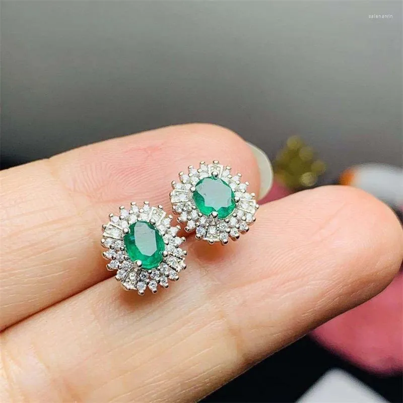 Pendientes de sementales esmeralda natural colombiana 925 plata para mujeres preciosas con certificado