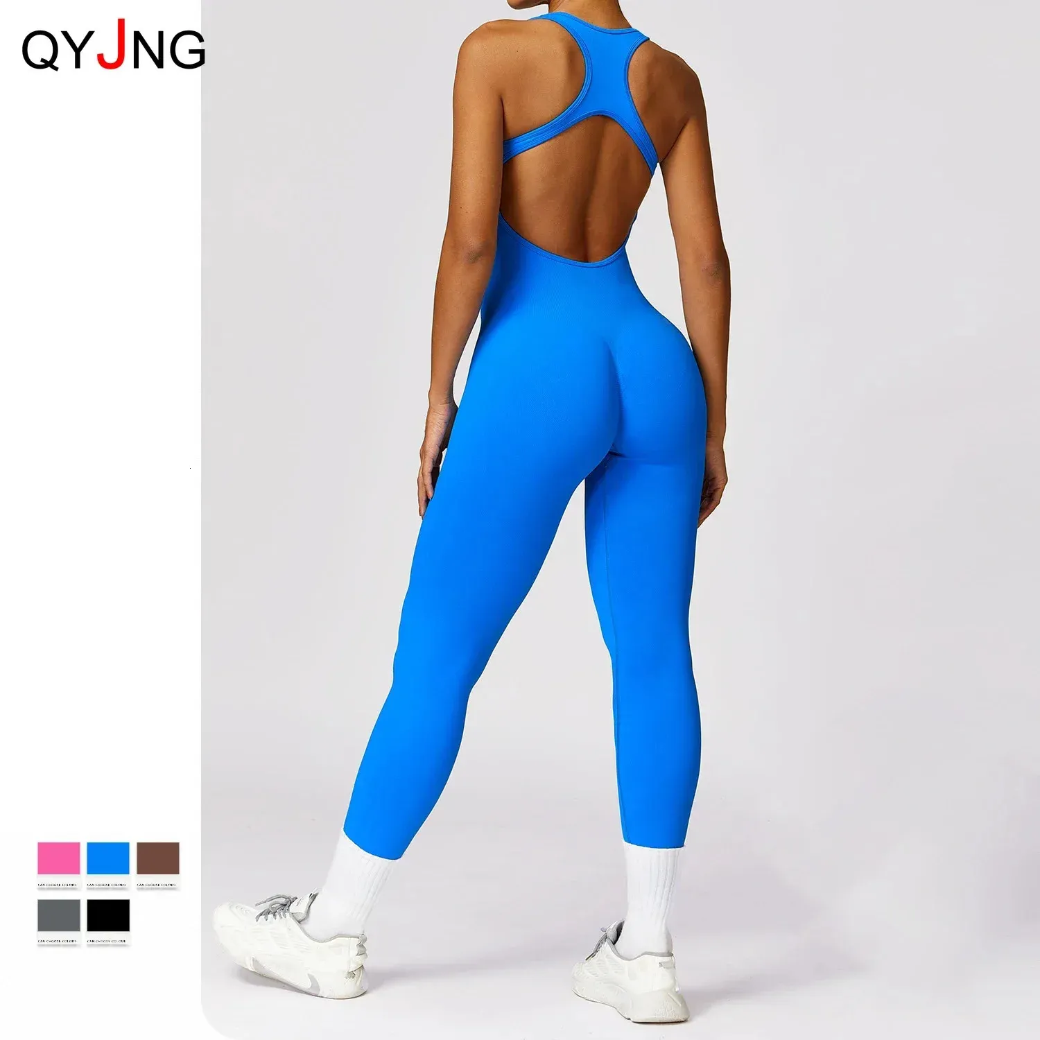 Naadloze gym sport jumpsuit dames sportkleding sexy holle backless scrunch fitness overalls push up One Pieces outfit yoga Wear 240409