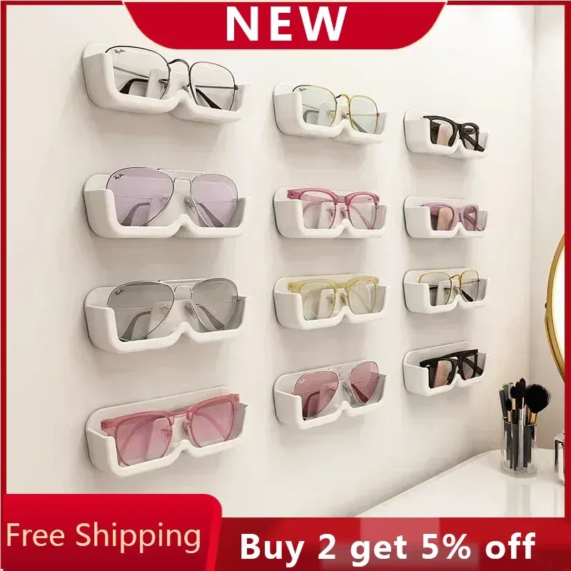 Samoprzylepne szklanki montowane na ścianie okulary magazynowe Uchwyt Plastikowy hangabilny okular okulary pokazowy na półce do przechowywania domu