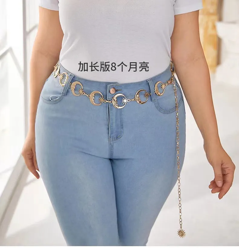 Celestial Style Waist Chain - Sun & Moon Metal Belt  display picture 2